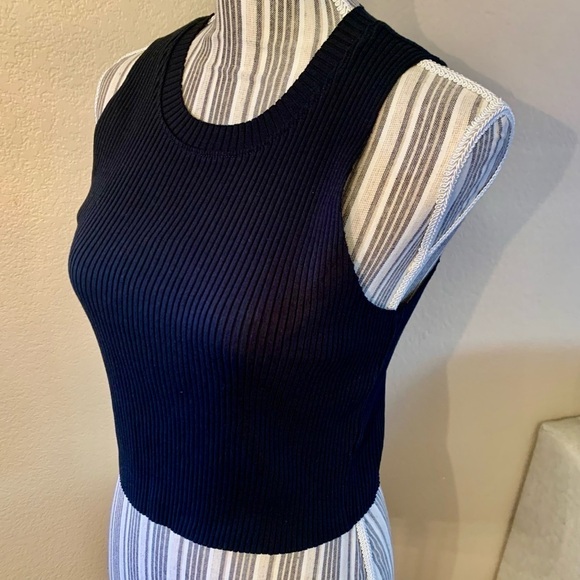NWT TopShop Crop Top 10 Black Ribbed Sleeveless Round Neck Cotton Lycra Stretch - Picture 8 of 16